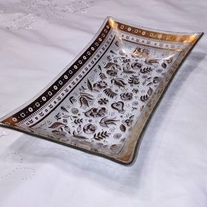 Vintage Mid-Century Glass Tray Rectangle Georges Briard Gold Design
